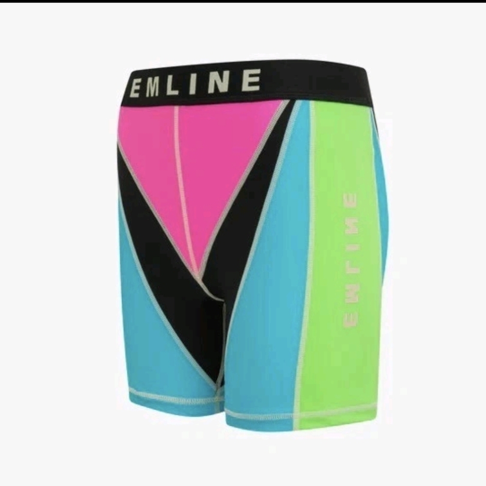 Emline Women's Neon Colorblock Bike Shorts - Pink, Blue & Green